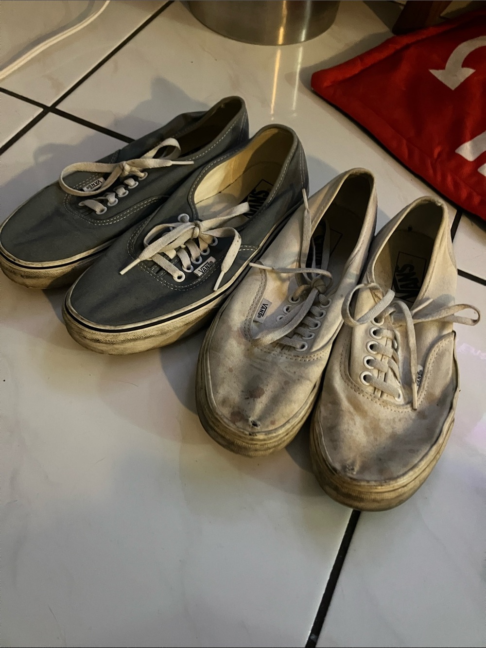 Bundle Lot of 2 Vans Low-Top Canvas Sneakers in Blue Gray and White
